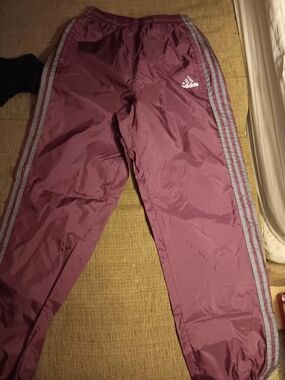 adidas Maroon Track Pants with Light Gray Side Stripes